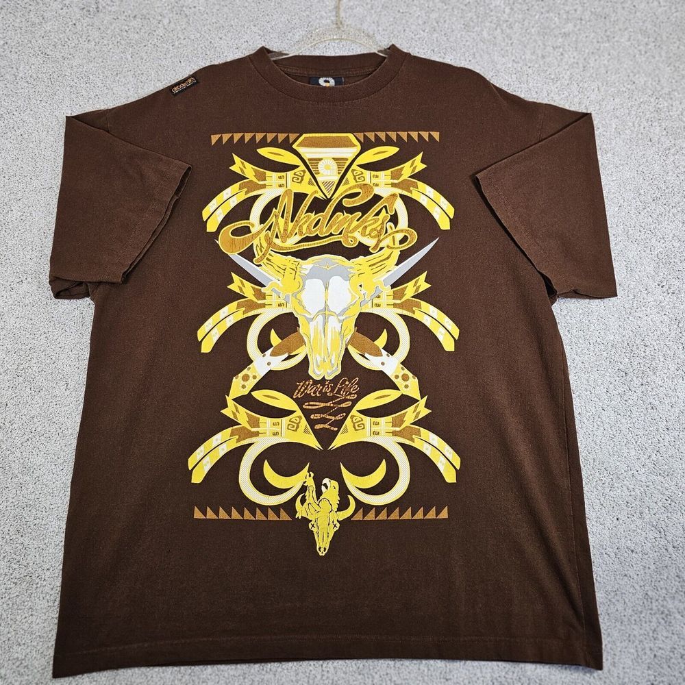 VTG Akademiks Native Warrior Graphic T Shirt Men's Size L Affliction Style‎